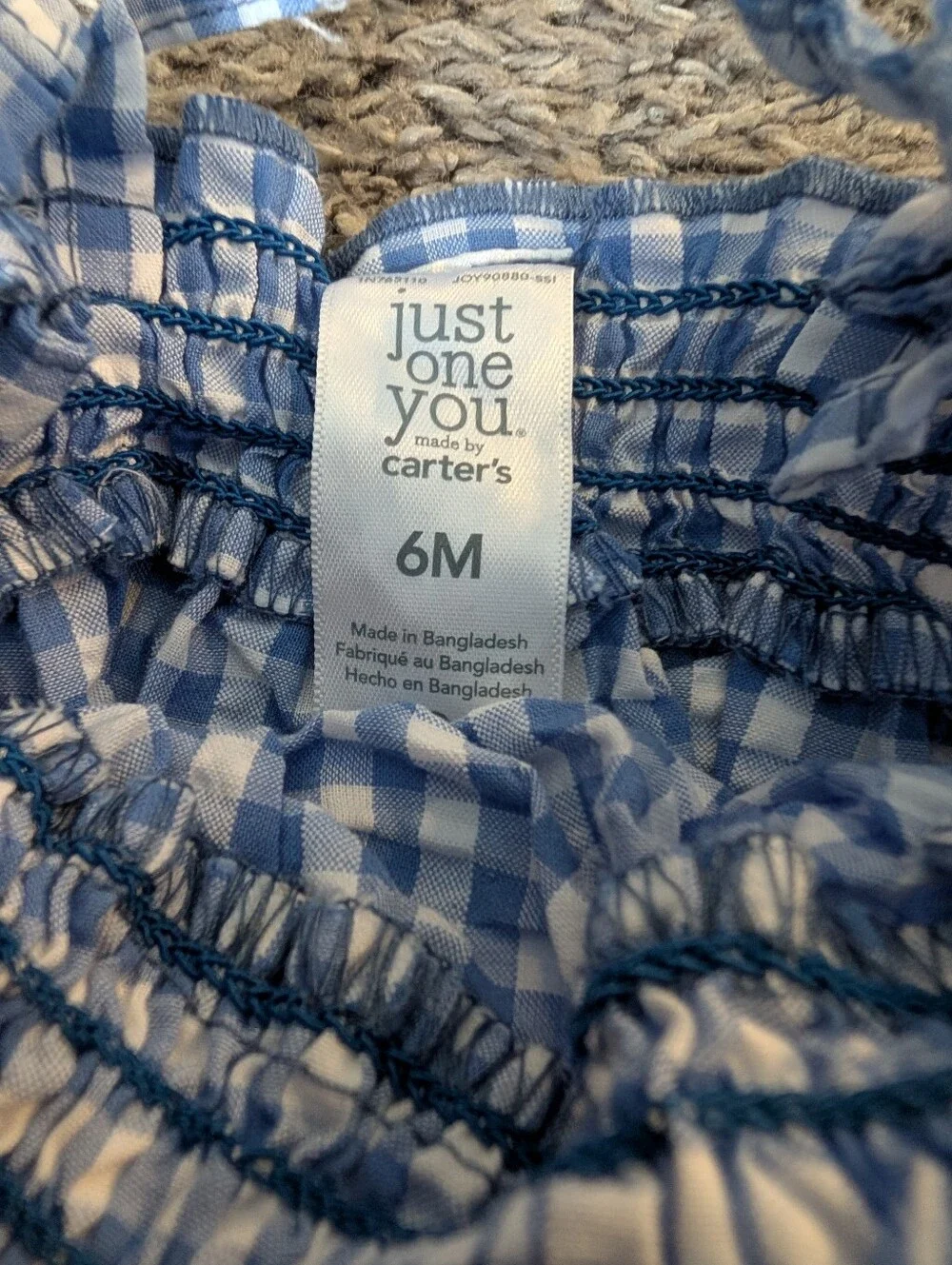 Carter's Blue and White Gingham Baby One-Piece with Sun Hat